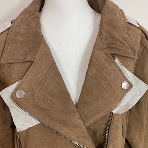 BLANK NYC SUEDE LEATHER MOTO JACKET TAUPE - NWT